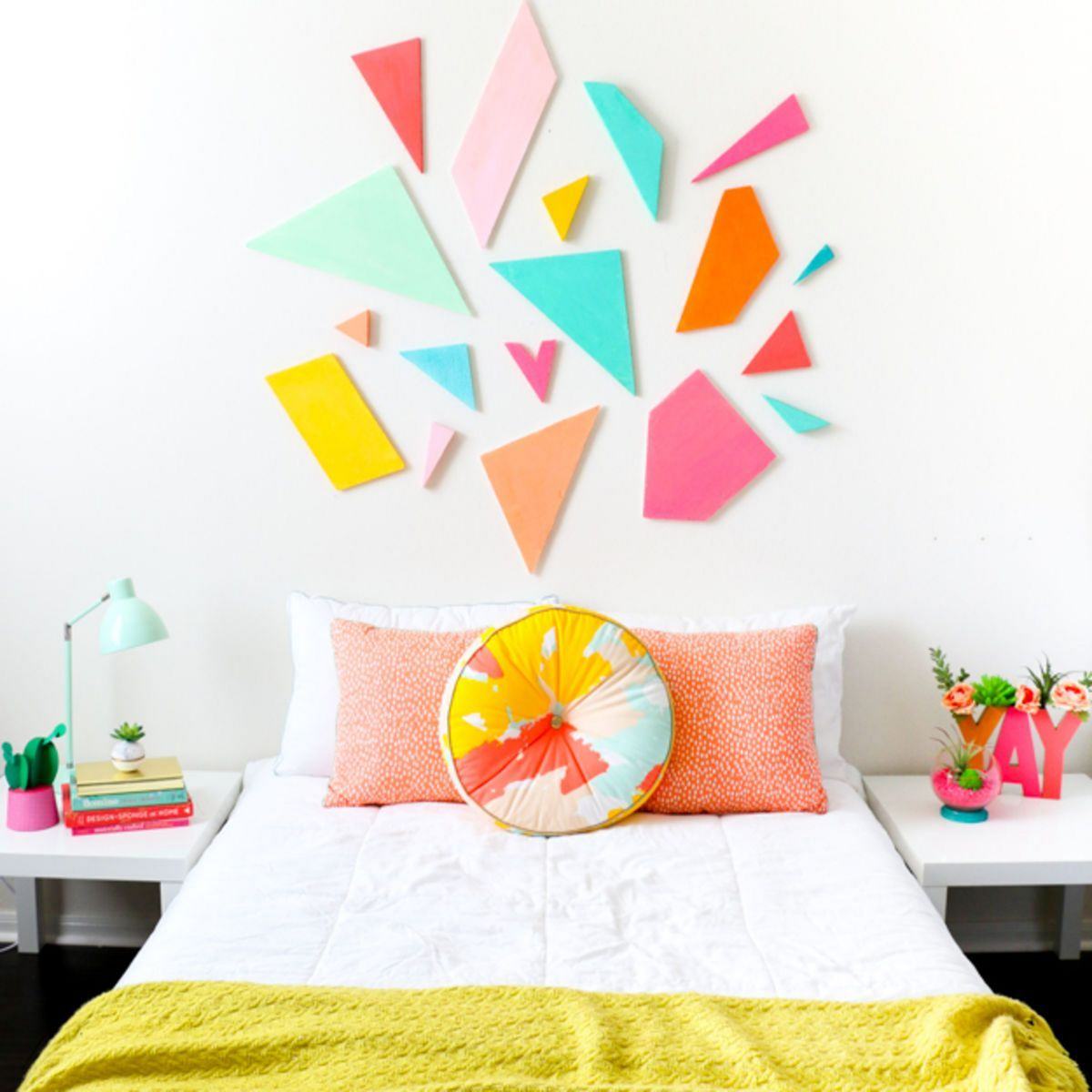 Colorful geometric headboard DIY Room Decoration Ideas Where Teens Can Do It In A Short Time