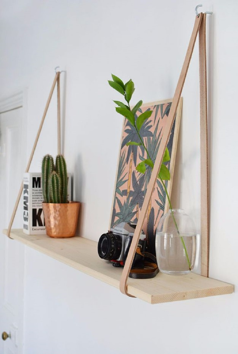 Diy-easy-leather-strap-hanging-shelf DIY Room Decoration Ideas Where Teens Can Do It In A Short Time