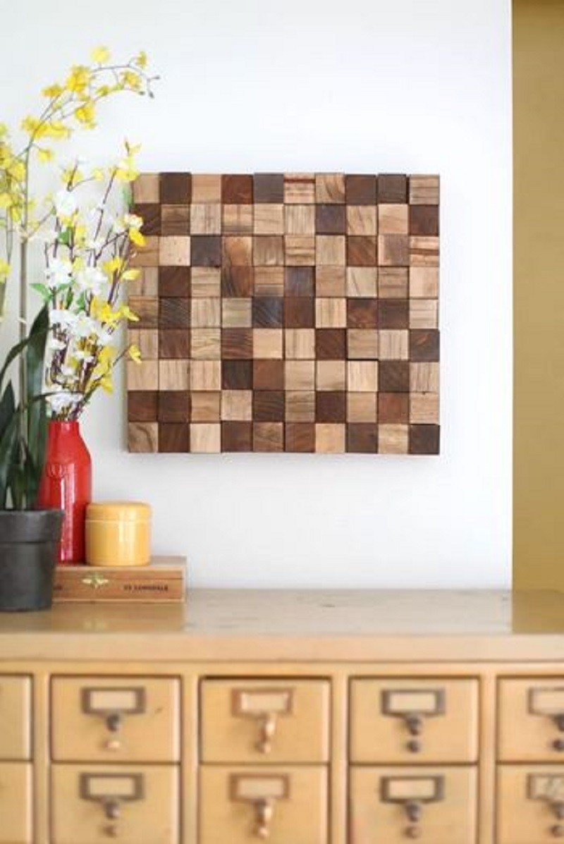 Mosaic art from wooden block